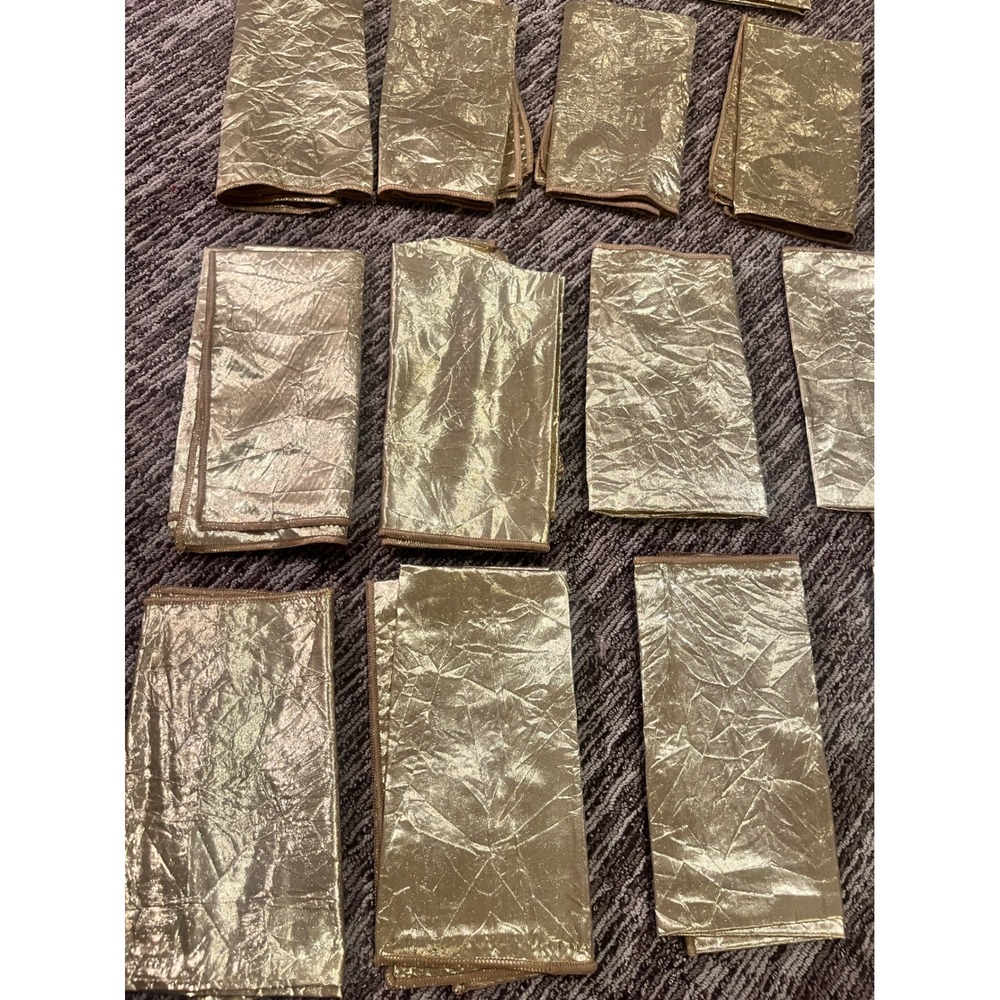 Set of 15 Gold Metallic Crinkle Cloth Napkins 17x17 Formal Dining Holiday Decor